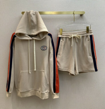 gucci hooded sweater + elastic waist shorts set