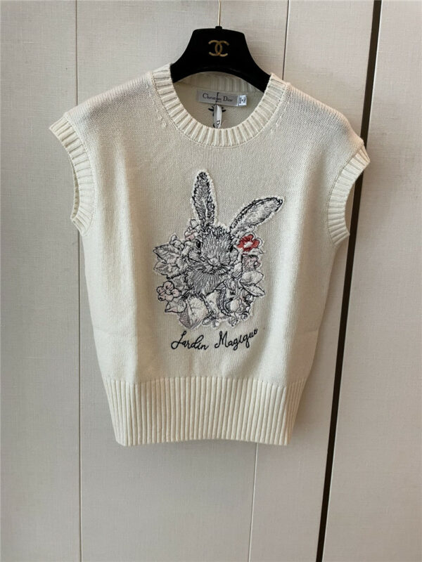 dior rabbit embroidered cashmere vest