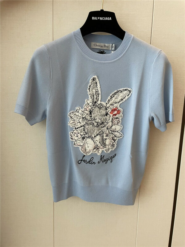dior white rabbit embroidery short sleeves
