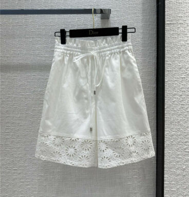 dior white floral hollow shorts