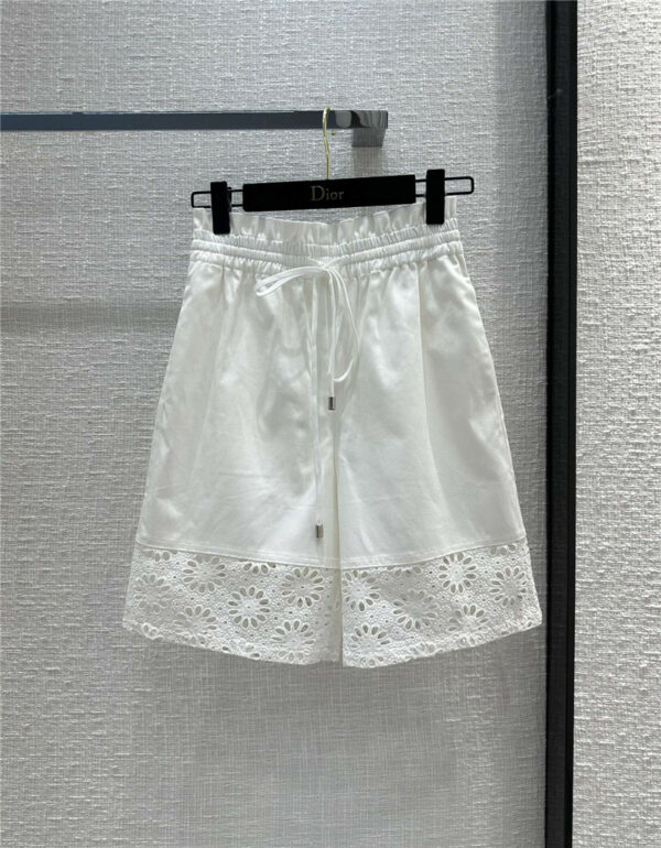 dior white floral hollow shorts