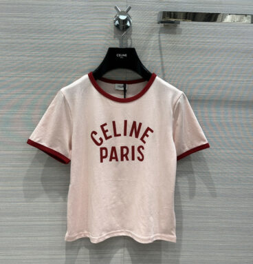 celine pink letter logo cropped T-shirt