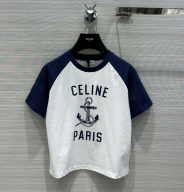 celine navy anchor logo cropped T-shirt