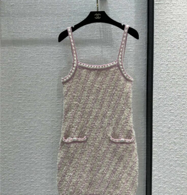 Chanel twill striped tweed knitted dress with straps