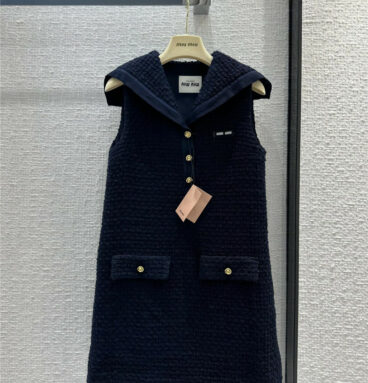 miumiu navy sailor collar tweed dress