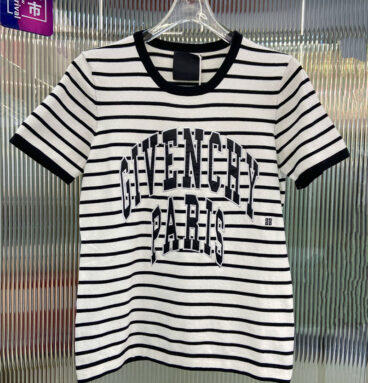 Givenchy Contrast Trim Stripe Short Sleeve Sweater