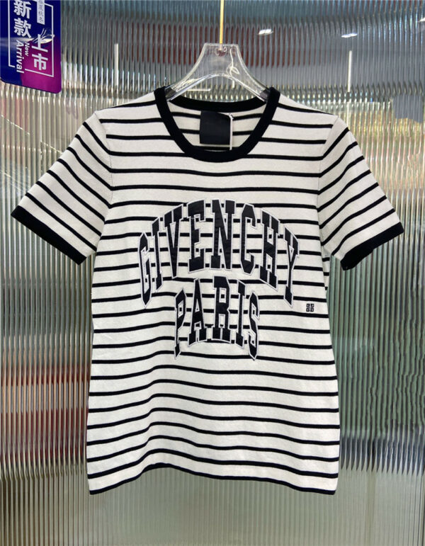 Givenchy Contrast Trim Stripe Short Sleeve Sweater