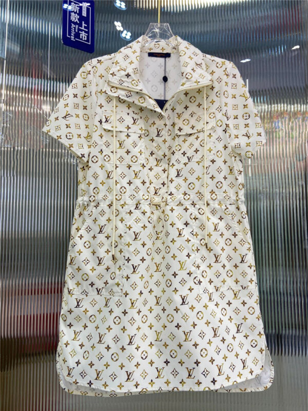 louis vuitton LV new lapel drawstring short-sleeved dress