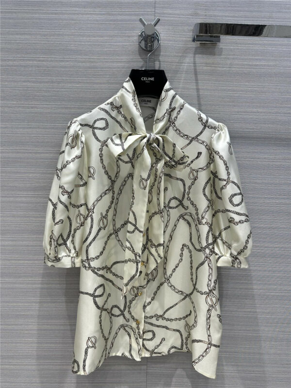 celine retro literary style chain printed silk shirt