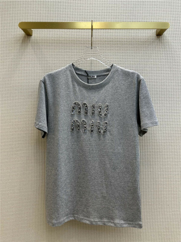 miumiu sequined diamond logo short-sleeved T-shirt