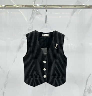 YSL classic vertical strip vest skirt suit