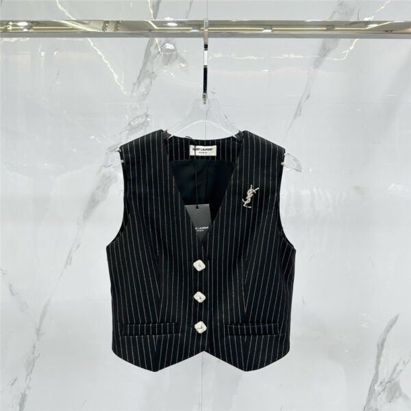 YSL classic vertical strip vest skirt suit