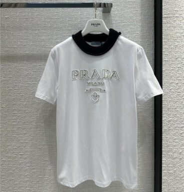 prada Contrast color knitted crew neck T-shirt