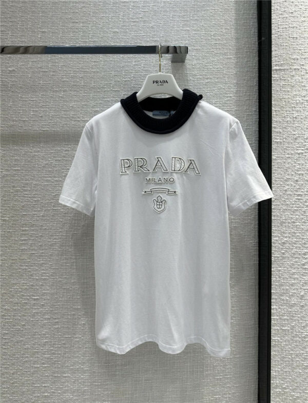 prada Contrast color knitted crew neck T-shirt