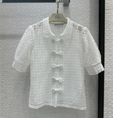 Dior British embroidery thread empty short-sleeved shirt