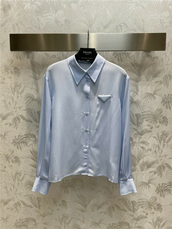 prada small fresh blue silk shirt