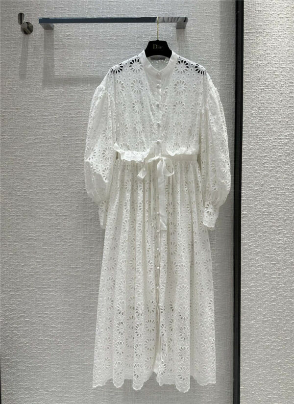 dior water soluble flower hollow embroidery dress