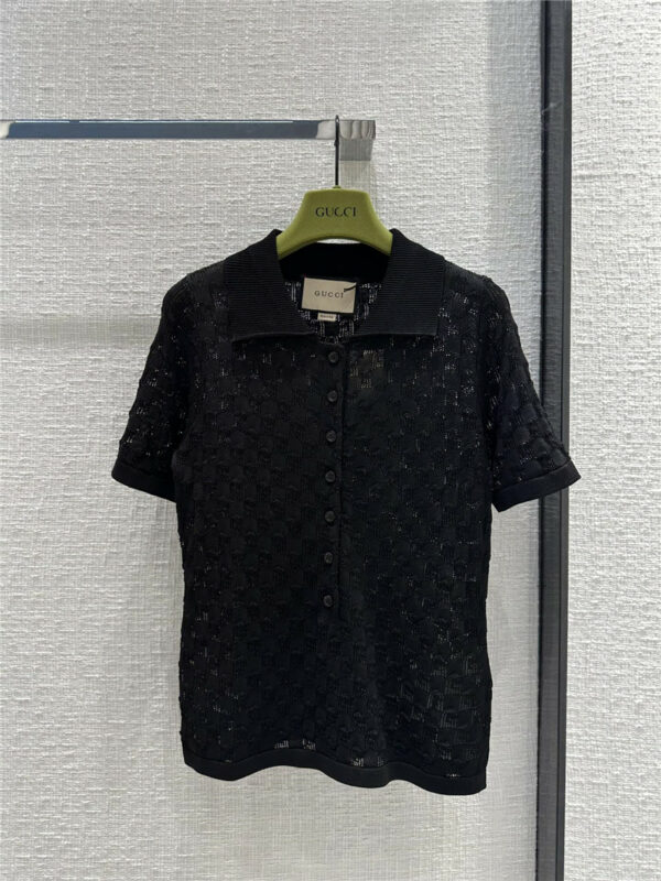gucci G pattern hollow knit short-sleeved shirt