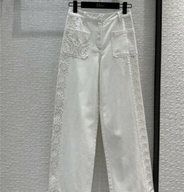 dior embroidered denim straight-leg trousers