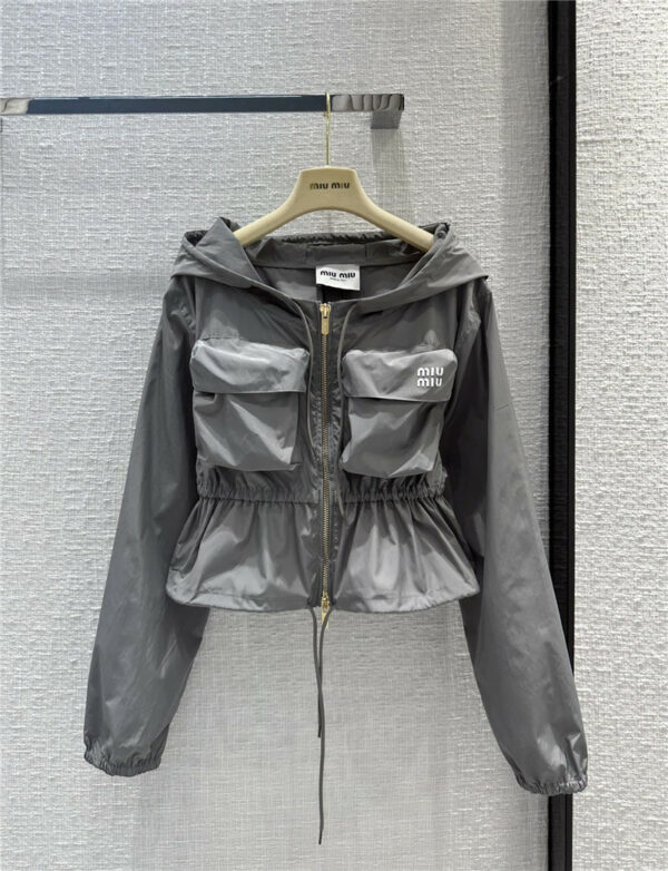 miumiu Gray Nylon Short Trench Coat
