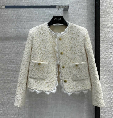 celine buttonless design safari gold button lace jacket coat