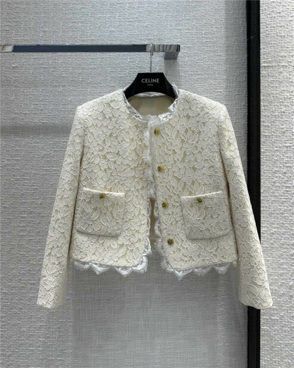 celine buttonless design safari gold button lace jacket coat
