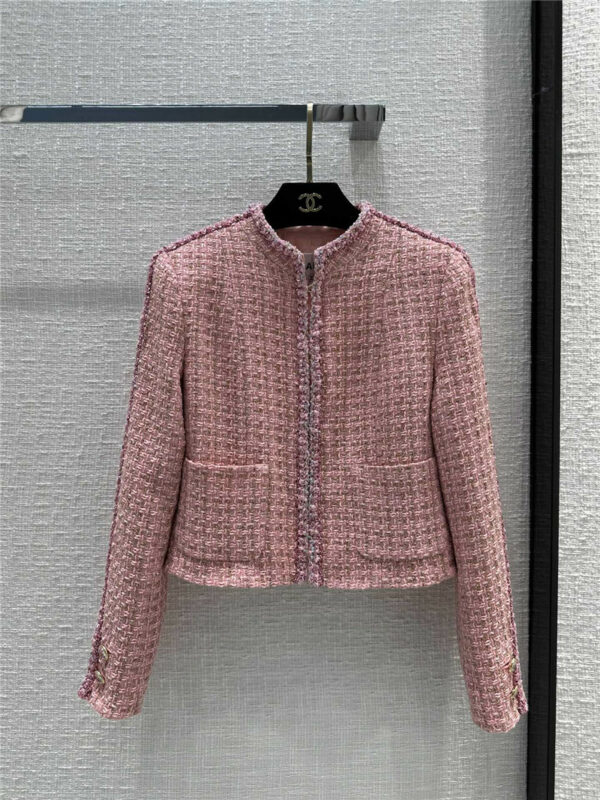 chanel spring romantic pink gold woven tweed coat