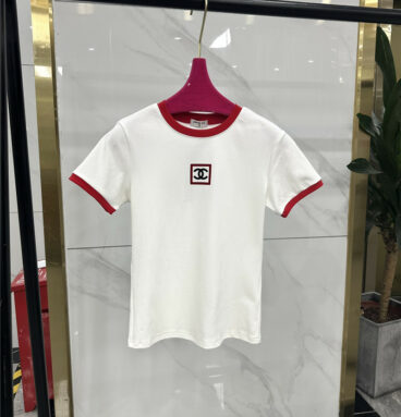 Chanel color block logo flocking short-sleeved T-shirt