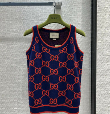 gucci classic red and blue color GG intarsia knitted camisole