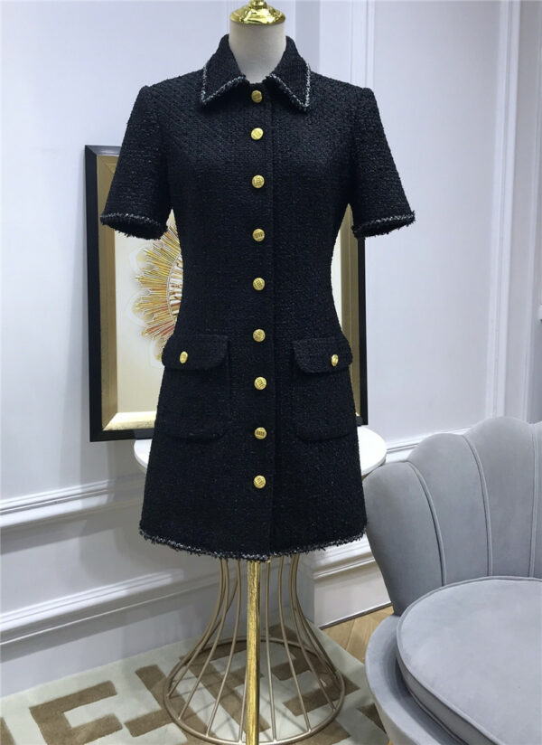 Chanel gold buckle tweed dress