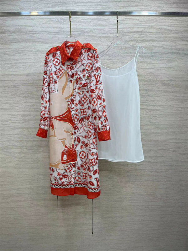 louis vuitton LV silk digital print dress