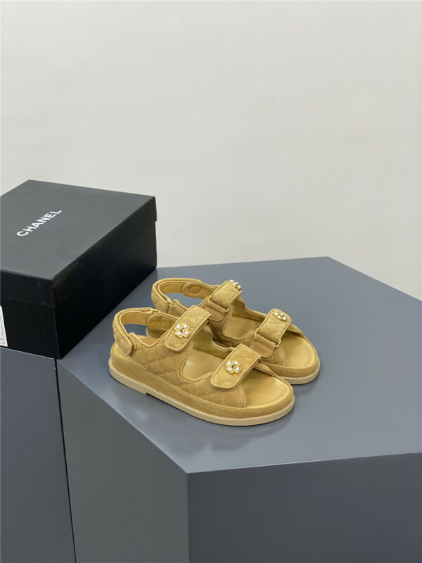 chanel classic pearl buckle velcro gold coin sandals