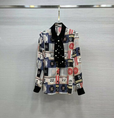 Chanel silk crepe de chine digital print silk shirt