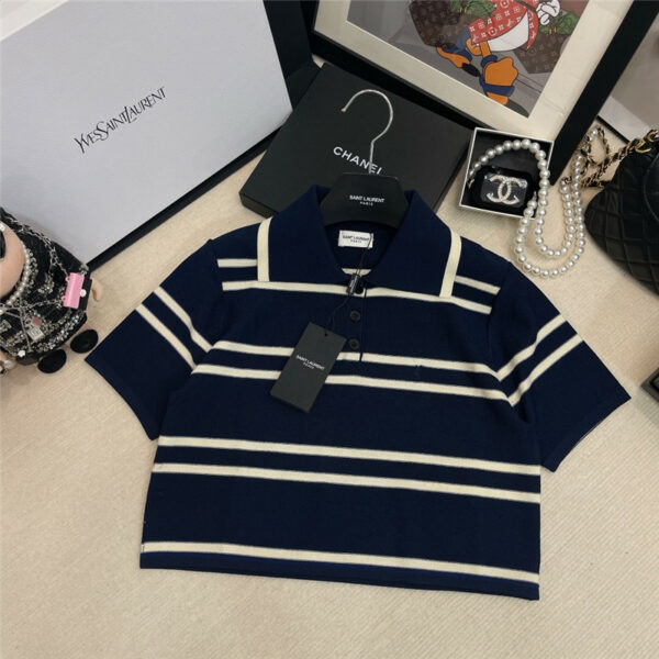 YSL summer contrast color polo collar sweater
