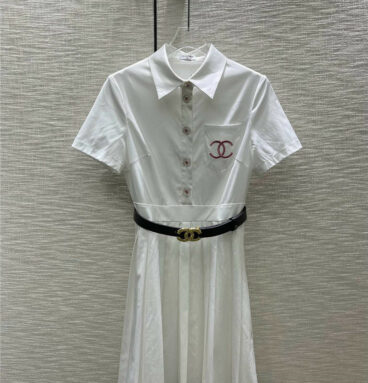 Chanel embroidered double C letter lapel dress