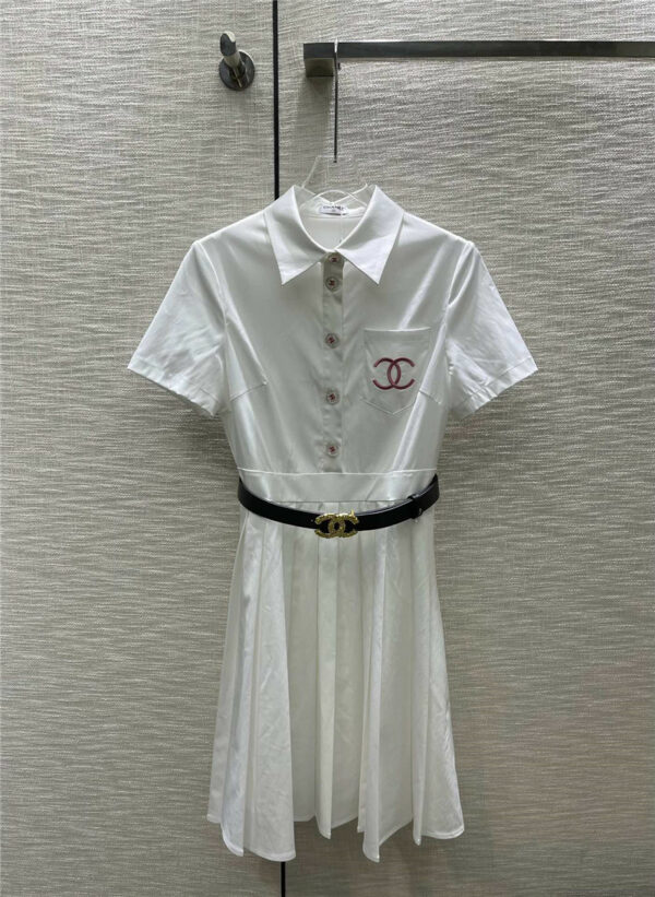 Chanel embroidered double C letter lapel dress