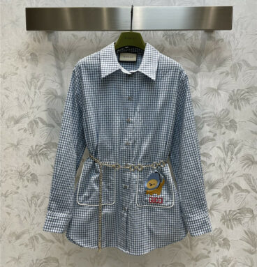 gucci figurine embroidered patch monogram check shirt