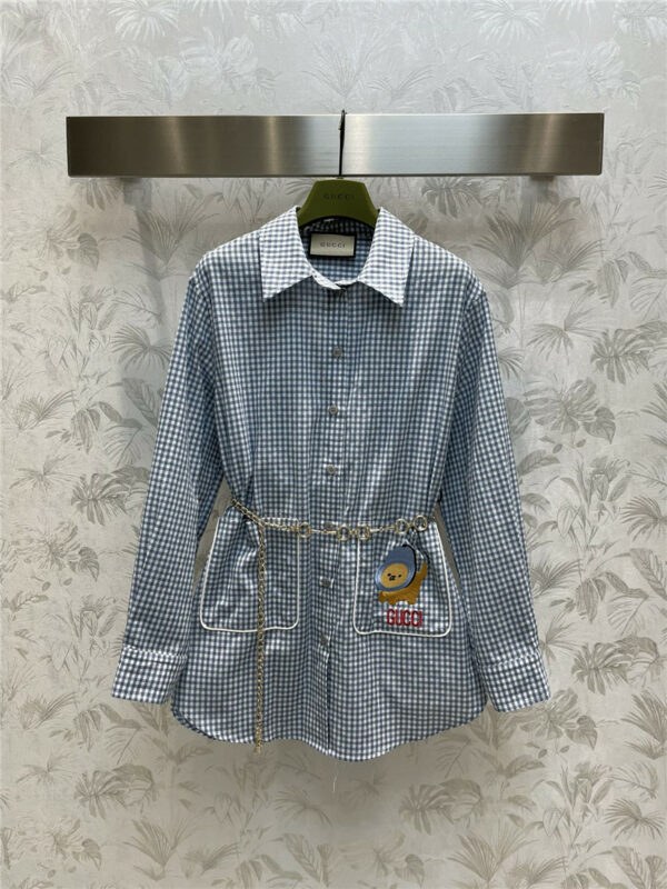 gucci figurine embroidered patch monogram check shirt