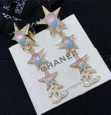 Chanel double c white gradient rhinestone star earrings