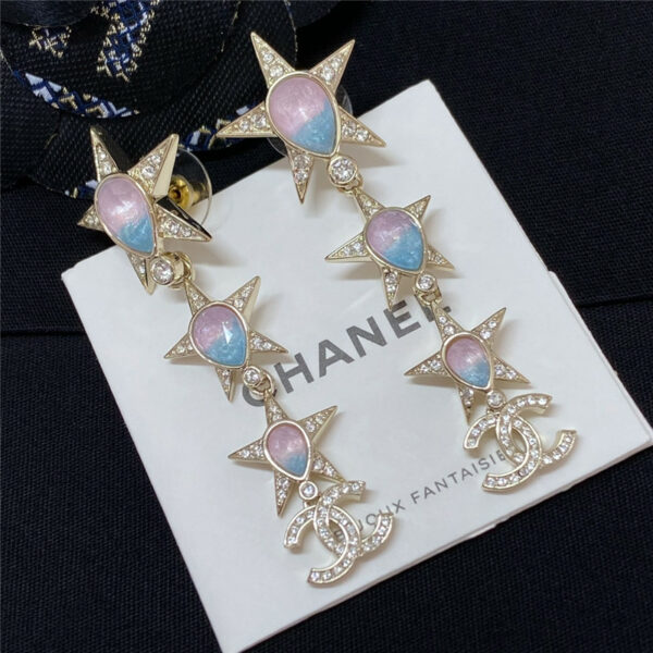 Chanel double c white gradient rhinestone star earrings