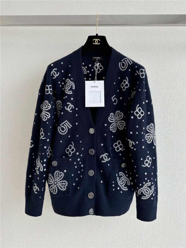 chanel hollow embroidery knitted cardigan