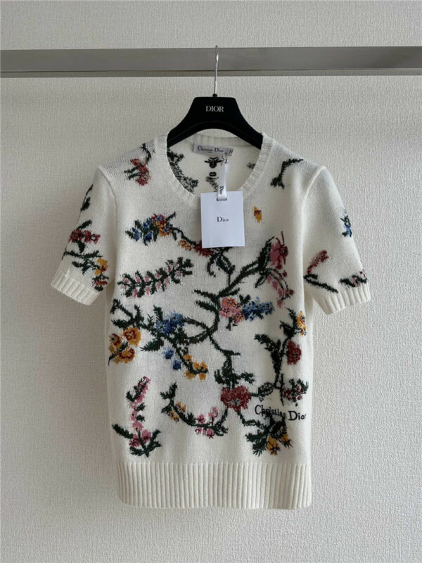dior floral embroidered short sleeve top