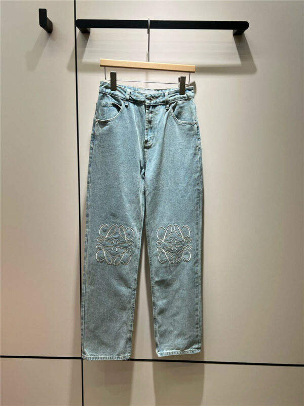 Loewe light blue embroidered classic logo jeans