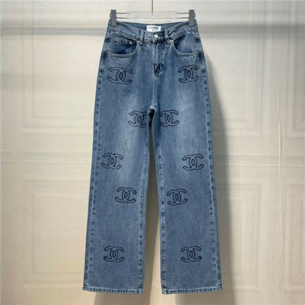 Chanel hollow embroidery 𝐋𝐨𝐠𝐨 denim trousers