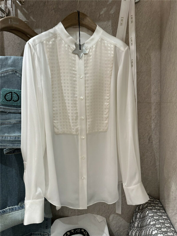dior diamond pattern stitching silk satin shirt