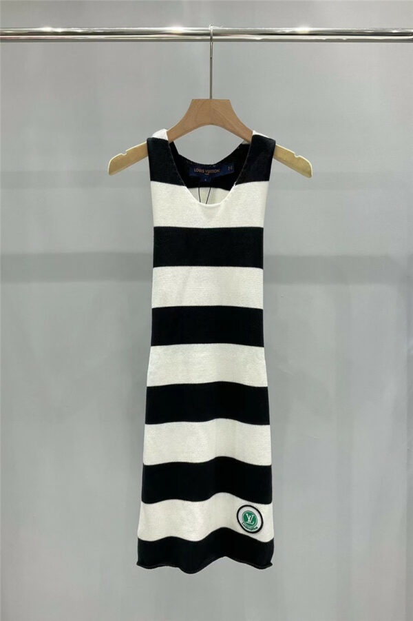 louis vuitton LV black and white striped knitted dress