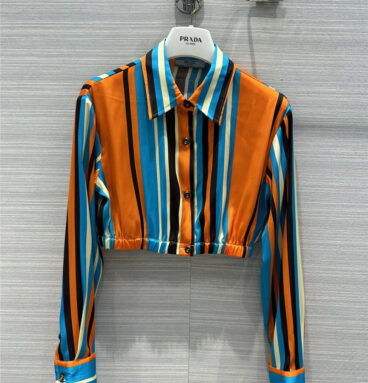 Prada summer fresh and colorful striped silk shirt