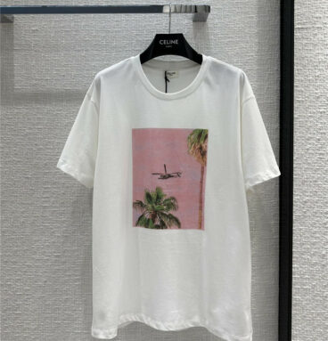 celine resort style pink beach print T-shirt