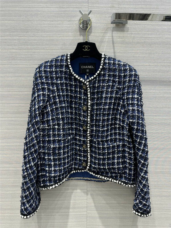 Chanel new blue and white plaid lace coat