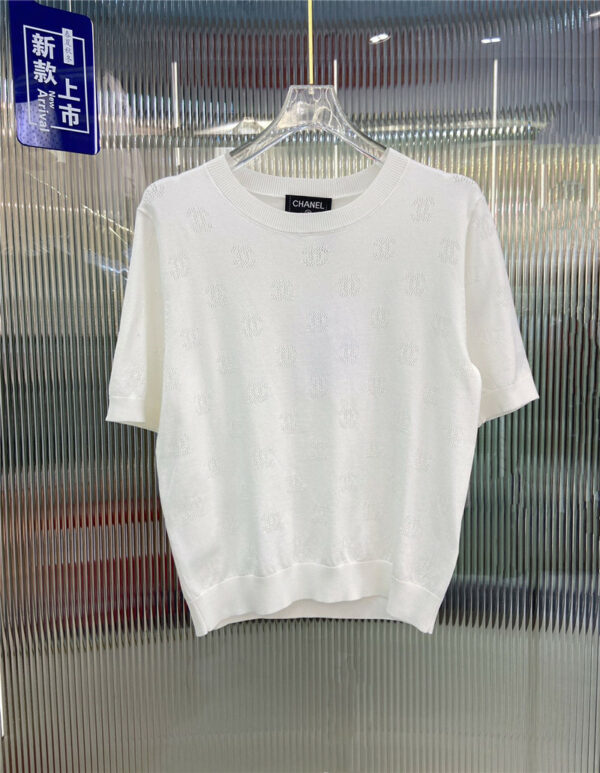 Chanel new hollow letter logo knitted short sleeve